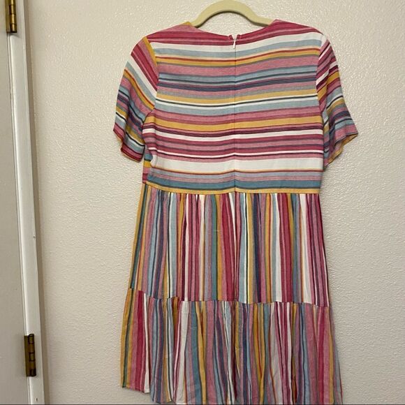 Forever 21 short sleeve ruffle Striped Flounce-Hem Mini Boho romantic Dress-S - Picture 10 of 11